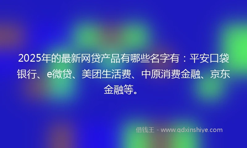 2025年的最新网贷产品有哪些名字有：平安口袋银行、e微贷、美团生活费、中原消费金融、京东金融等。
