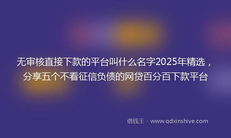无审核直接下款的平台叫什么名字2025年精选，分享五个不看征信负债的网贷百分百下款平台