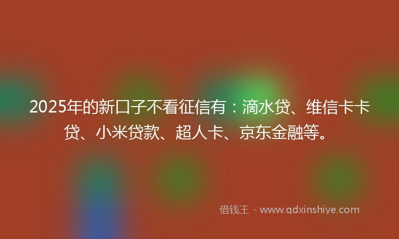2025年的新口子不看征信有：滴水贷、维信卡卡贷、小米贷款、超人卡、京东金融等。