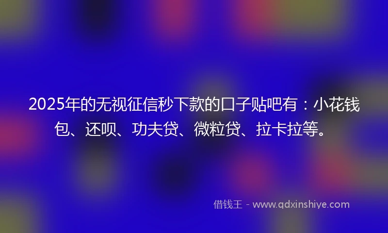 2025年的无视征信秒下款的口子贴吧有：小花钱包、还呗、功夫贷、微粒贷、拉卡拉等。