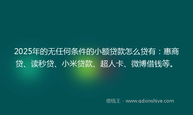 2025年的无任何条件的小额贷款怎么贷有：惠商贷、读秒贷、小米贷款、超人卡、微博借钱等。