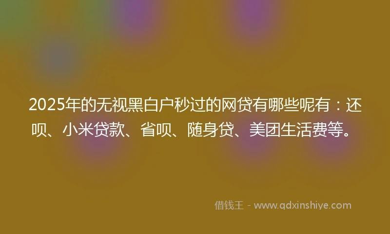 2025年的无视黑白户秒过的网贷有哪些呢有：还呗、小米贷款、省呗、随身贷、美团生活费等。
