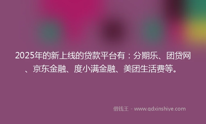 2025年的新上线的贷款平台有：分期乐、团贷网、京东金融、度小满金融、美团生活费等。