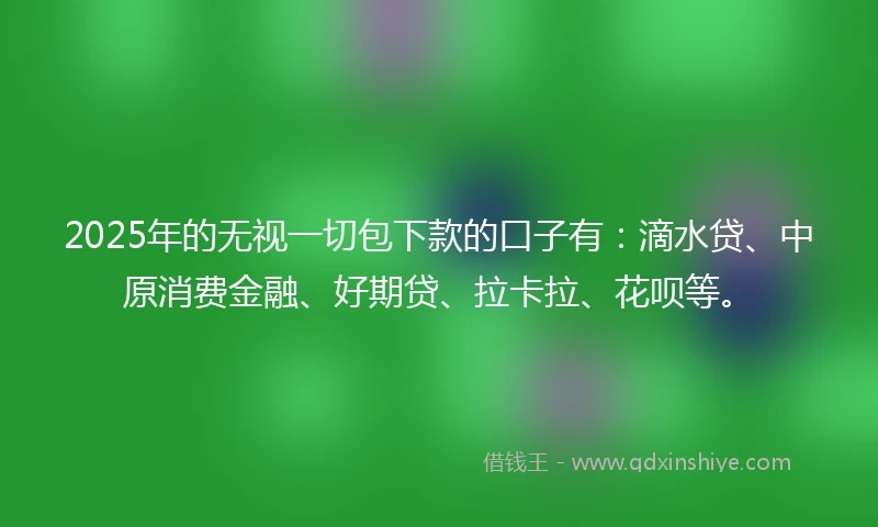 2025年的无视一切包下款的口子有：滴水贷、中原消费金融、好期贷、拉卡拉、花呗等。
