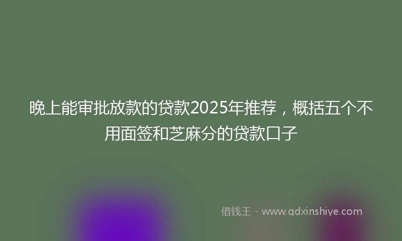 晚上能审批放款的贷款2025年推荐，概括五个不用面签和芝麻分的贷款口子