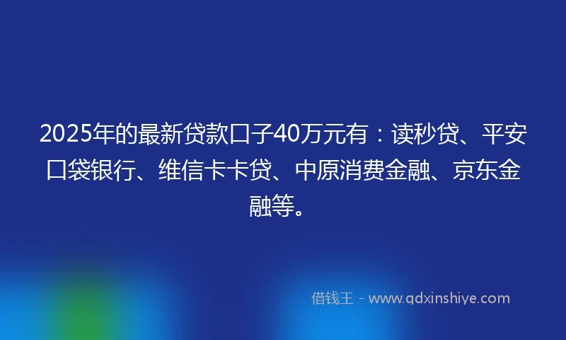 2025年的最新贷款口子40万元有：读秒贷、平安口袋银行、维信卡卡贷、中原消费金融、京东金融等。