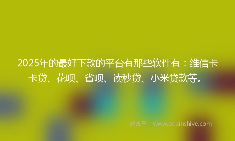 2025年的最好下款的平台有那些软件有:维信卡卡贷、花呗、省呗、读秒贷、小米贷款等。