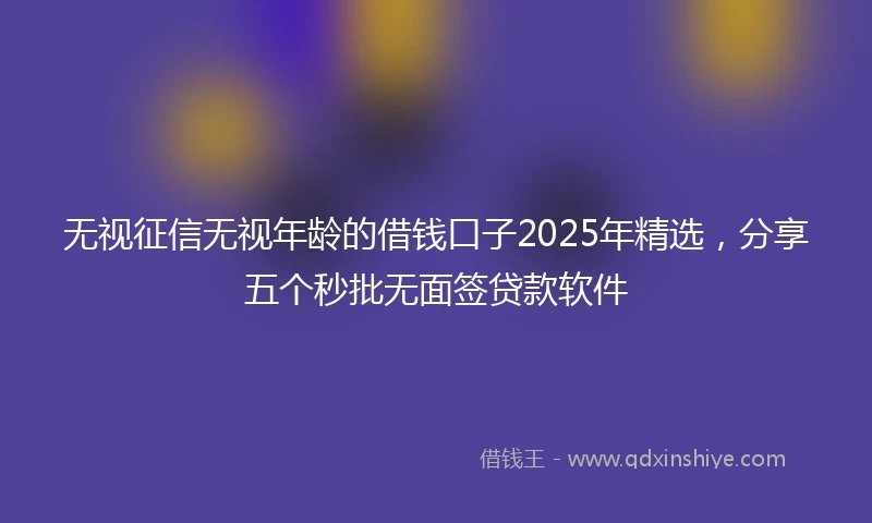 无视征信无视年龄的借钱口子2025年精选，分享五个秒批无面签贷款软件