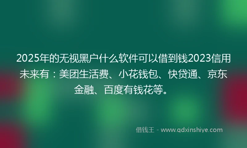 2025年的无视黑户什么软件可以借到钱2023信用未来有：美团生活费、小花钱包、快贷通、京东金融、百度有钱花等。