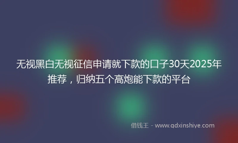 无视黑白无视征信申请就下款的口子30天2025年推荐，归纳五个高炮能下款的平台