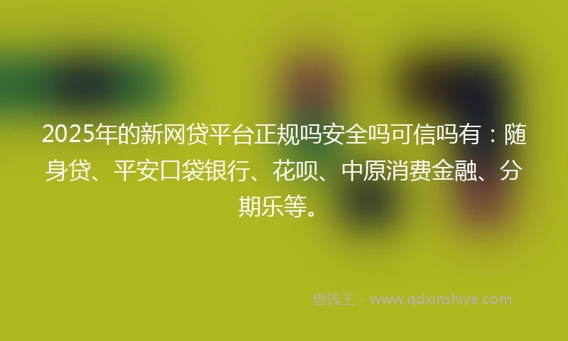 2025年的新网贷平台正规吗安全吗可信吗有：随身贷、平安口袋银行、花呗、中原消费金融、分期乐等。