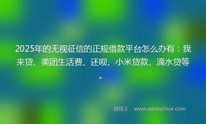 2025年的无视征信的正规借款平台怎么办有：我来贷、美团生活费、还呗、小米贷款、滴水贷等。