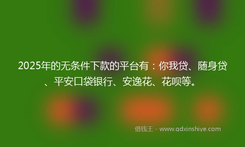 2025年的无条件下款的平台有：你我贷、随身贷、平安口袋银行、安逸花、花呗等。