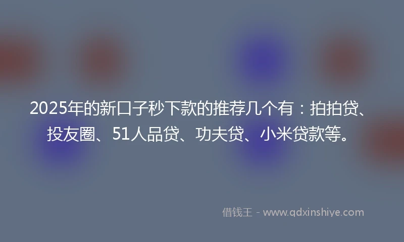 2025年的新口子秒下款的推荐几个有：拍拍贷、投友圈、51人品贷、功夫贷、小米贷款等。