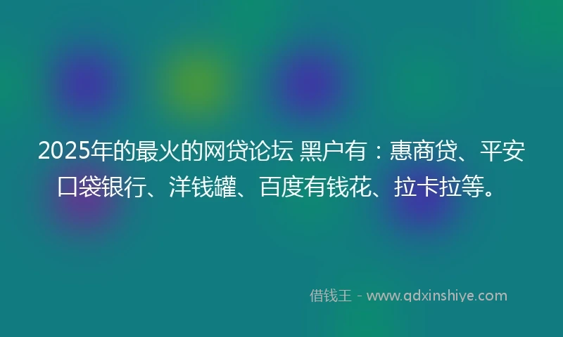 2025年的最火的网贷论坛 黑户有：惠商贷、平安口袋银行、洋钱罐、百度有钱花、拉卡拉等。