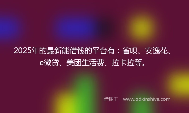 2025年的最新能借钱的平台有：省呗、安逸花、e微贷、美团生活费、拉卡拉等。