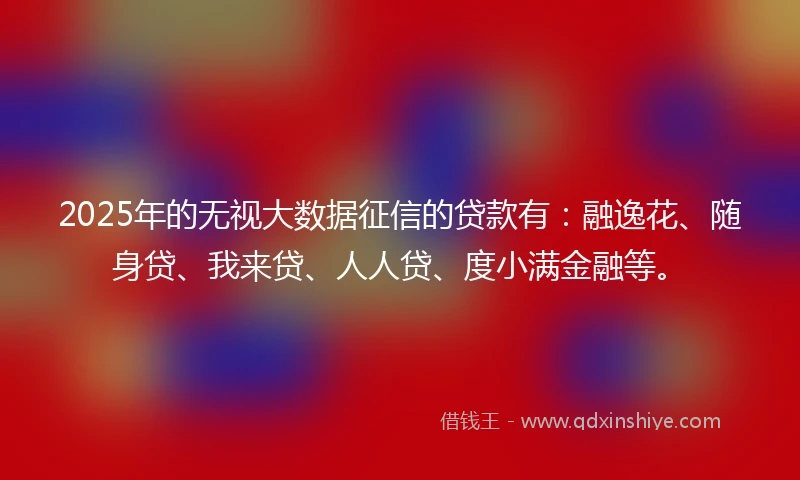 2025年的无视大数据征信的贷款有：融逸花、随身贷、我来贷、人人贷、度小满金融等。