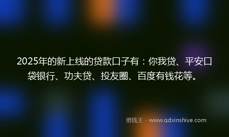 2025年的新上线的贷款口子有：你我贷、平安口袋银行、功夫贷、投友圈、百度有钱花等。