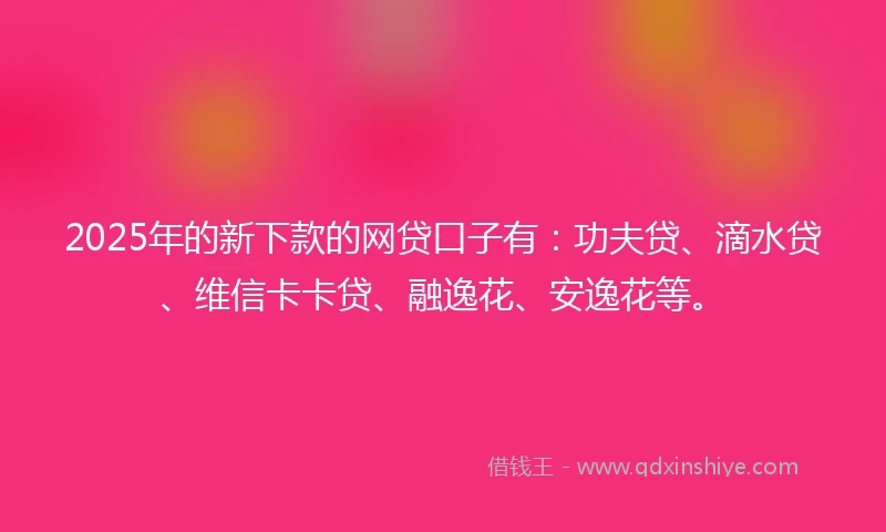 2025年的新下款的网贷口子有：功夫贷、滴水贷、维信卡卡贷、融逸花、安逸花等。