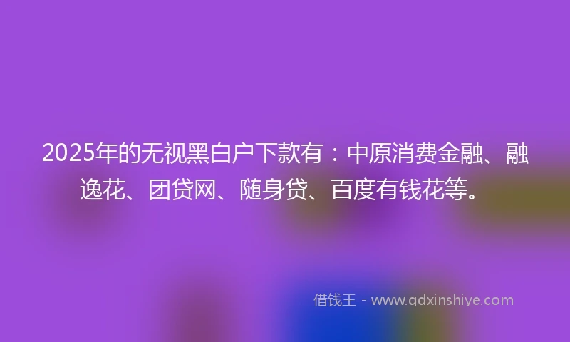 2025年的无视黑白户下款有：中原消费金融、融逸花、团贷网、随身贷、百度有钱花等。