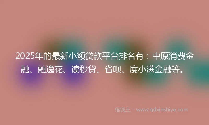 2025年的最新小额贷款平台排名有：中原消费金融、融逸花、读秒贷、省呗、度小满金融等。