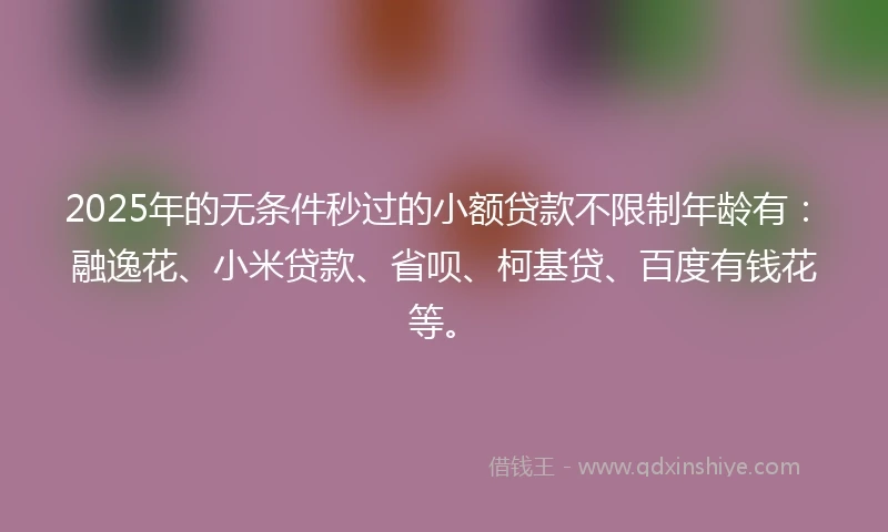 2025年的无条件秒过的小额贷款不限制年龄有：融逸花、小米贷款、省呗、柯基贷、百度有钱花等。