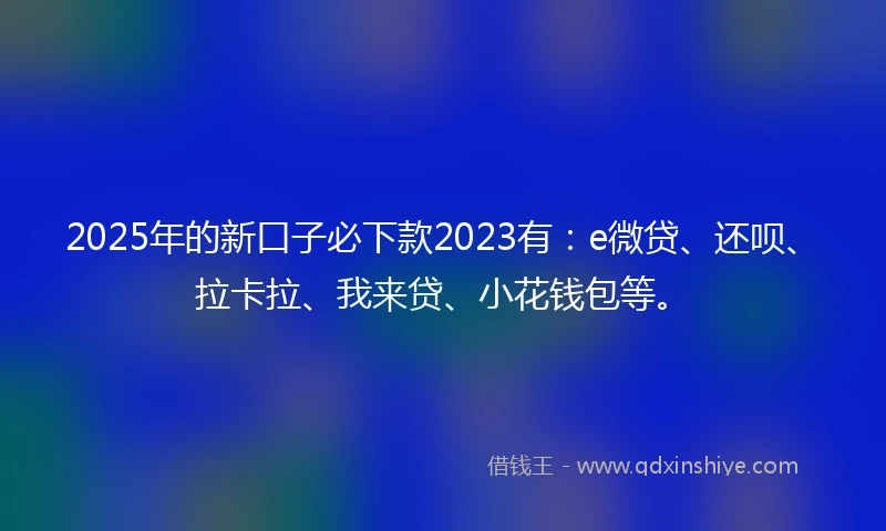 2025年的新口子必下款2023有：e微贷、还呗、拉卡拉、我来贷、小花钱包等。