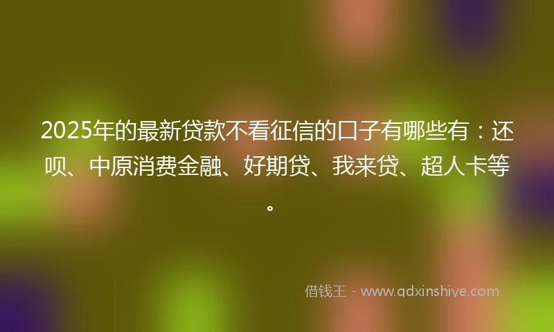 2025年的最新贷款不看征信的口子有哪些有：还呗、中原消费金融、好期贷、我来贷、超人卡等。