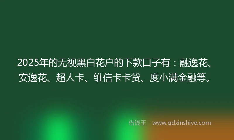 2025年的无视黑白花户的下款口子有：融逸花、安逸花、超人卡、维信卡卡贷、度小满金融等。