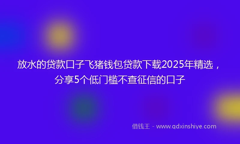 放水的贷款口子飞猪钱包贷款下载2025年精选，分享5个低门槛不查征信的口子
