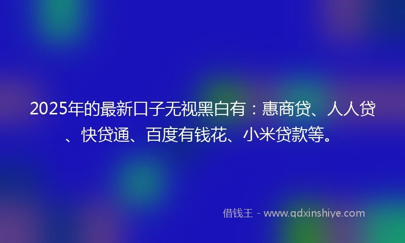 2025年的最新口子无视黑白有：惠商贷、人人贷、快贷通、百度有钱花、小米贷款等。
