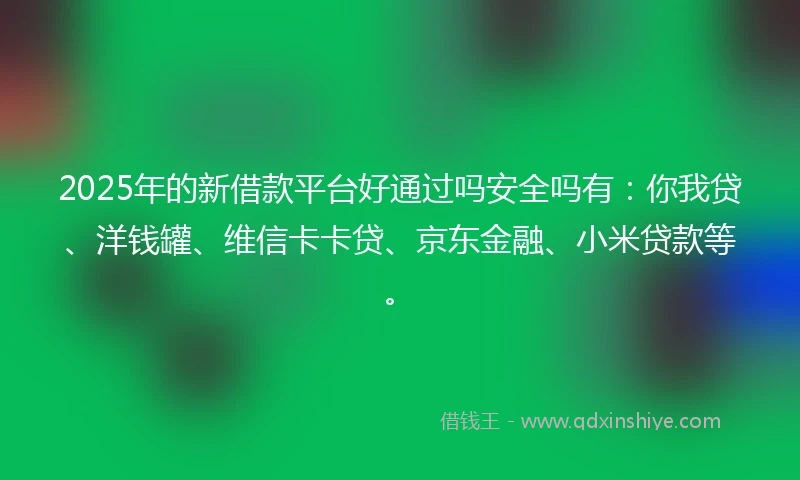 2025年的新借款平台好通过吗安全吗有：你我贷、洋钱罐、维信卡卡贷、京东金融、小米贷款等。