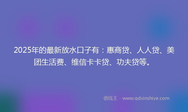 2025年的最新放水口子有：惠商贷、人人贷、美团生活费、维信卡卡贷、功夫贷等。