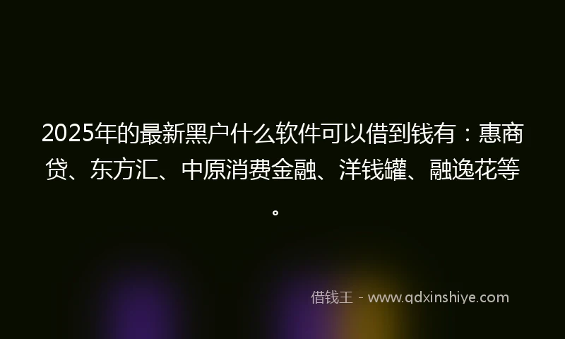 2025年的最新黑户什么软件可以借到钱有：惠商贷、东方汇、中原消费金融、洋钱罐、融逸花等。