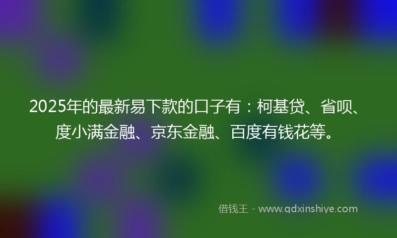 2025年的最新易下款的口子有：柯基贷、省呗、度小满金融、京东金融、百度有钱花等。