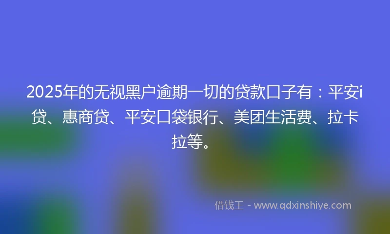 2025年的无视黑户逾期一切的贷款口子有：平安i贷、惠商贷、平安口袋银行、美团生活费、拉卡拉等。