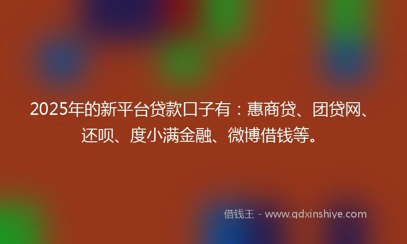 2025年的新平台贷款口子有：惠商贷、团贷网、还呗、度小满金融、微博借钱等。