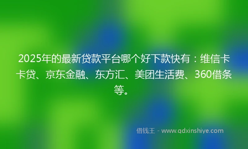 2025年的最新贷款平台哪个好下款快有：维信卡卡贷、京东金融、东方汇、美团生活费、360借条等。