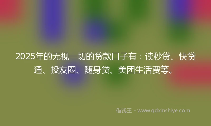 2025年的无视一切的贷款口子有：读秒贷、快贷通、投友圈、随身贷、美团生活费等。