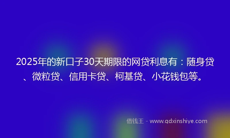 2025年的新口子30天期限的网贷利息有：随身贷、微粒贷、信用卡贷、柯基贷、小花钱包等。