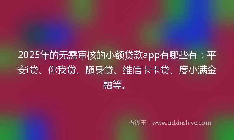 2025年的无需审核的小额贷款app有哪些有：平安i贷、你我贷、随身贷、维信卡卡贷、度小满金融等。