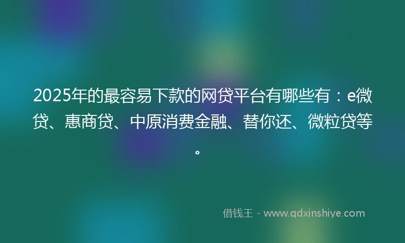 2025年的最容易下款的网贷平台有哪些有:e微贷、惠商贷、中原消费金融、替你还、微粒贷等。