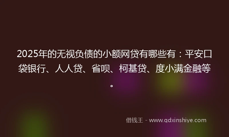 2025年的无视负债的小额网贷有哪些有：平安口袋银行、人人贷、省呗、柯基贷、度小满金融等。