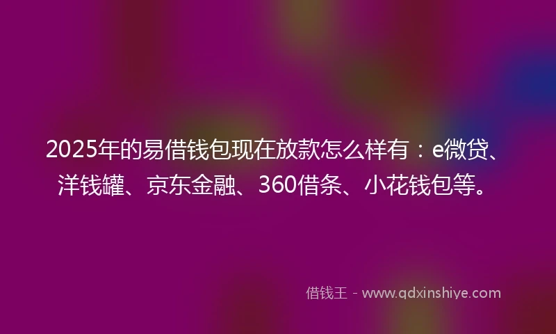 2025年的易借钱包现在放款怎么样有：e微贷、洋钱罐、京东金融、360借条、小花钱包等。