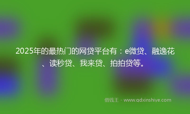 2025年的最热门的网贷平台有：e微贷、融逸花、读秒贷、我来贷、拍拍贷等。