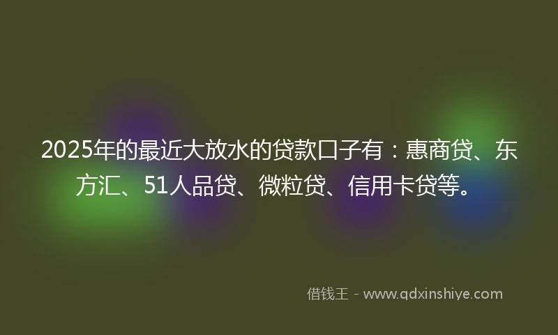 2025年的最近大放水的贷款口子有:惠商贷、东方汇、51人品贷、微粒贷、信用卡贷等。
