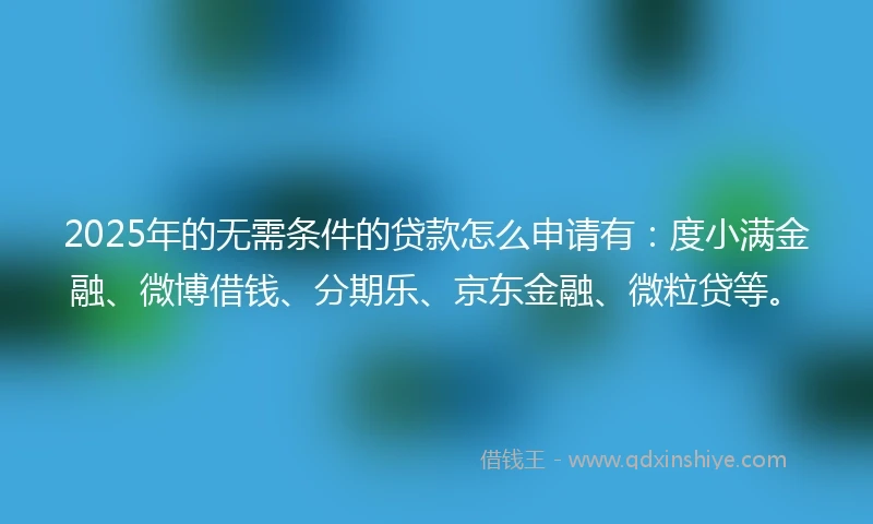 2025年的无需条件的贷款怎么申请有：度小满金融、微博借钱、分期乐、京东金融、微粒贷等。
