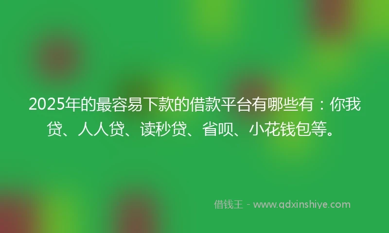 2025年的最容易下款的借款平台有哪些有：你我贷、人人贷、读秒贷、省呗、小花钱包等。