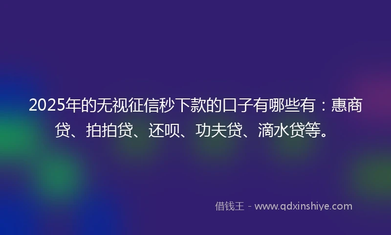 2025年的无视征信秒下款的口子有哪些有：惠商贷、拍拍贷、还呗、功夫贷、滴水贷等。