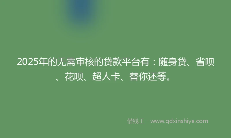2025年的无需审核的贷款平台有：随身贷、省呗、花呗、超人卡、替你还等。